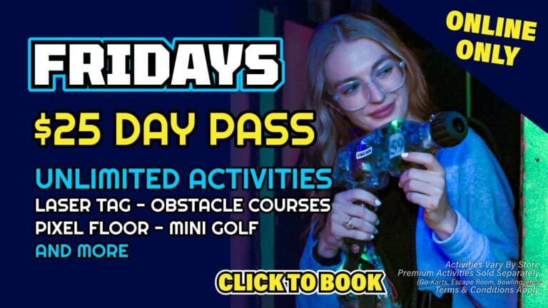 Zap Zone amusement center-indoor games-arcade games-family games-family events-attractions-6995 Grand River Avenue-Brighton-Michigan 48114-Fridays $25 Day Pass-Unlimited Activities-Laser Tag-Obstacle Courses-Pixel Floor-Mini Golf
